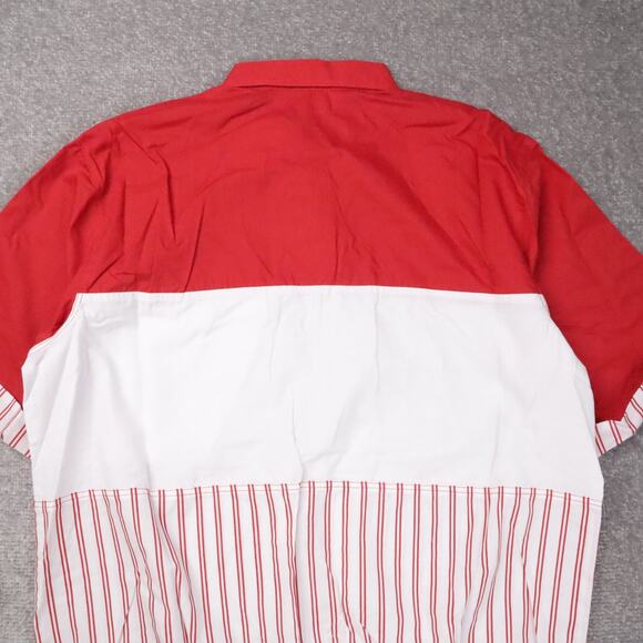 VTG 80s 90s Award Deadstock Large Red White Striped Short Sleeve Collared Shirt - Picture 9 of 9